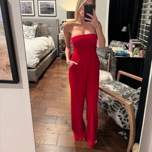 Elegant Red Strapless Jumpsuit
